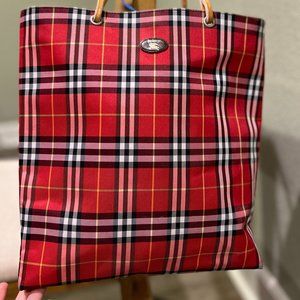Authentic Vintage Burberrys Canvas Red Plaid Tote